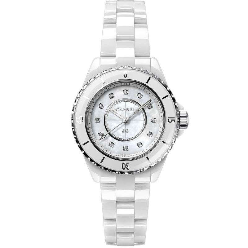 Chanel J12 Quartz Watch - 33mm White Ceramic And Steel Case - White Mother  Of Pearl Diamond Dial - White Ceramic Bracelet - H5698